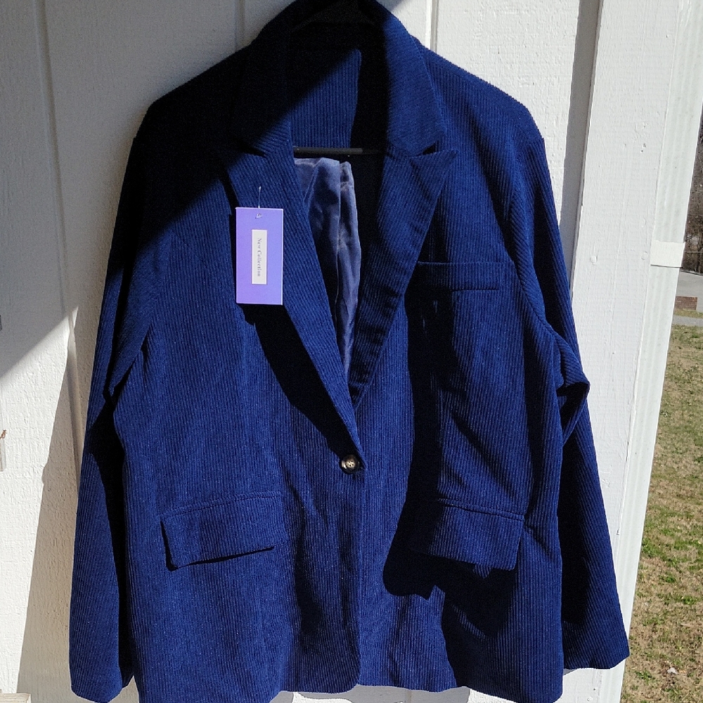 Blue Corduroy Blazer 3 Pockets Size XXL Ladyful New Collection